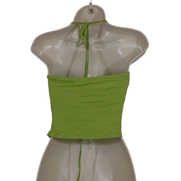 Shein EZwear Green Cropped Halter Top Women Size S Ruched Casual Vacay NEW - Picture 3 of 7